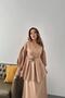 Women's Camel Blouse-Skirt Set Blouse Skirt Set V-Neck Rose Applique Balloon Sleeve Long Skirt - 2