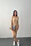Women's Beige Bottom - Top Set Double-Sided Thermal Long Sleeve Round Neck Slim Fit Set - 2