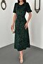 Women's Emerald Sequined Midi Dress Round Neck Balloon Sleeves A-Line Lined - 4