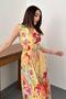 Women's Yellow Floral Patterned V-Neck Waist-Tie Backless Midi Dress - 3