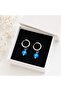 Blue Agate Stone Silver Color Hoop Steel Earrings - 4