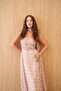 Women's Pink Floral Patterned Strapless Midi Dress with Scarf Detail - 2