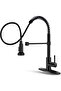 Black kitchen faucet with pull-down sprayer, stainless steel single-handle pull-out spring sink faucet, 1-hole or 3-hole dual-function.