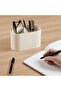 PU leather desktop pen holder, small remote control storage box, multi-functional desktop, double compartment (beige) - 2
