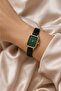Lunessa Aura Women's Green Dial Gold Case Black Leather Band Rectangular Minimal Vintage Wristwatch - 4