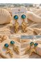 Gold Leaf Figured Cat's Eye Stone Women's Dangle Earrings Stylish Modern Gold Earrings - 3