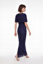 Women's Navy Blue Cape Detail Long Lace Evening Dress - 6