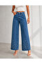 Blue Ankle-Length Stoned Tint Washed Palazzo Jean Loose Fit Denim Pants - 2