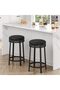 Swivel Bar Stools Set of 2-24'' Counter Height, Backless Round Stools with Waterproof PU Leather Cushion, 360° Rotation, Sturdy Metal Frame with Footrest, Kitchen Island or Home Bar, Black, 2PCs