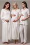 Women's Ecru Lace Breastfeeding Detailed Maternity Pajama Nightgown Set