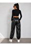 Leather Waist Elasticized Jogger Style Pants - 4
