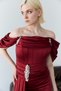 Burgundy Boat Neck Stone Embroidered Drapeli Long Evening Dress - 6