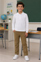 Boys' 100% Cotton Long Sleeve Polo Collar T-Shirt and Elastic Lace-Up Detailed School Pants Back to School - 4