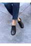 Black Leather Elastic Women's Casual Shoes - 3