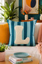 Punch Embroidered Throw Pillow Cover - 43*43 cm - Blue Letter L - Pnk001