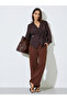 Brown Textured Long Sleeves Belted Wrap Top - 2