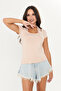Beige Ultra Soft, Lace-Up, 95% Natural Viscose, No Visible Lines, Fully Stretchable, Short Sleeve T-Shirt Blouse - 2