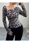 Animal Print Asymmetric Neck Fitted T-Shirt - 3