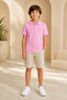 Children's Unisex Pink Short Sleeve Polo Collar T-Shirt 100% Cotton Lakos Fabric - 2