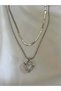 Women's Silver Color Stone Heart 2-Piece Steel Necklace - 3