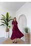 Women's Burgundy Midi Dress with Stone Bow Detail, Crew Neck, Short Sleeves - 3