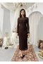 Women's Coffee Color Long Sleeve Crew Neck Striped Tulle Detailed Midi Dress - 6