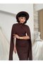 Women's Brown Midi Dress with Cape Detail, Gathered Midi Dress from Dalgıç Fabric, Invitation Dress - 3