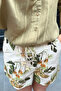 Women's Floral Patterned Linen Beaded Belted High Waist Shorts Sun430 - 3