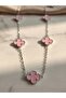 Pink Enamel 5-Leaf Clover Silver Color Chain Stainless Steel Necklace - 2