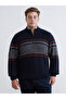 Mg Trend'En Navy Blue Mock Neck Striped Men's Knitwear Sweater