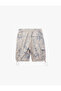 Belted Lace-Up Cargo Pocket Detailed Stopper Cotton Abstract Printed Bermuda Shorts - 2