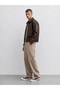 Men's Leather Jacket with Chest Stitching Detail and Elastic Waist - 4