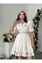 Women's Blue Mini Dress Floral Print Ruffle Collar Balloon Sleeves
