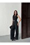 Women's Blue - Blue Belted Asymmetrical Collar Sleeveless Wide Leg Long Woven Jumpsuit - 2