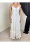 Women's White Strappy Sweetheart Neckline Floral Appliqué Gathered Slit Maxi Evening Dress - 5