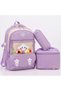 Set of 3 Children's Primary School Bags with Pen Holder and Lunch Bag Backpack Lilac - 2