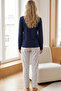 Navy Blue Patterned Buttoned Cotton Lycra Knitted Pajama Set26240346 - 3