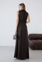 Dark Brown Shirt Collar Tie Detail Sleeveless Satin Dress - 8