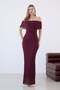 Burgundy Madonna Collar Lace Long Dress - 6