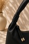 Soft Textured Drawstring Knot Strap Shiny Leather Women's Baguette Hand and Shoulder Bag - 4