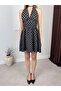 Women's Black Polka Dot Halter Neck Flared Mini Dress - 4