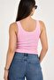 Women's Pink Fitted Pool Neck Tank Top |   Thick Strapped Ribbed Camisole Knitted Fabric |   98% Cotton 2% Elastane Flexible Body-Fitting Basic Undershirt |   Daily Casual - 2