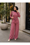 Women's Aerobin Fabric Back Zippered Belted Wide Leg Two-Piece Set - 5