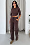 Women's Black Crop Blouse Wide Leg Pants Two-Piece Set