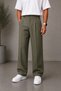 Men's Khaki Baggy Fabric Trousers Loose Fit Straight Leg - 4
