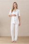 Women's Ecru Ribbed Buttoned Maternity Pajama Set with Dressing Gown - 2