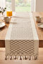 Tasseled Pattern Detailed Tablecloth Cotton Runner 33X135 cm