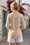 Beige Washed Linen Side Buttoned Double Pocket Casual Shirt - 4