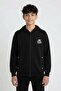Black Boy's Cardigan with Text Detail and Zipper 24645