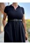 Black Shirt Collar Belted Dress - 4
